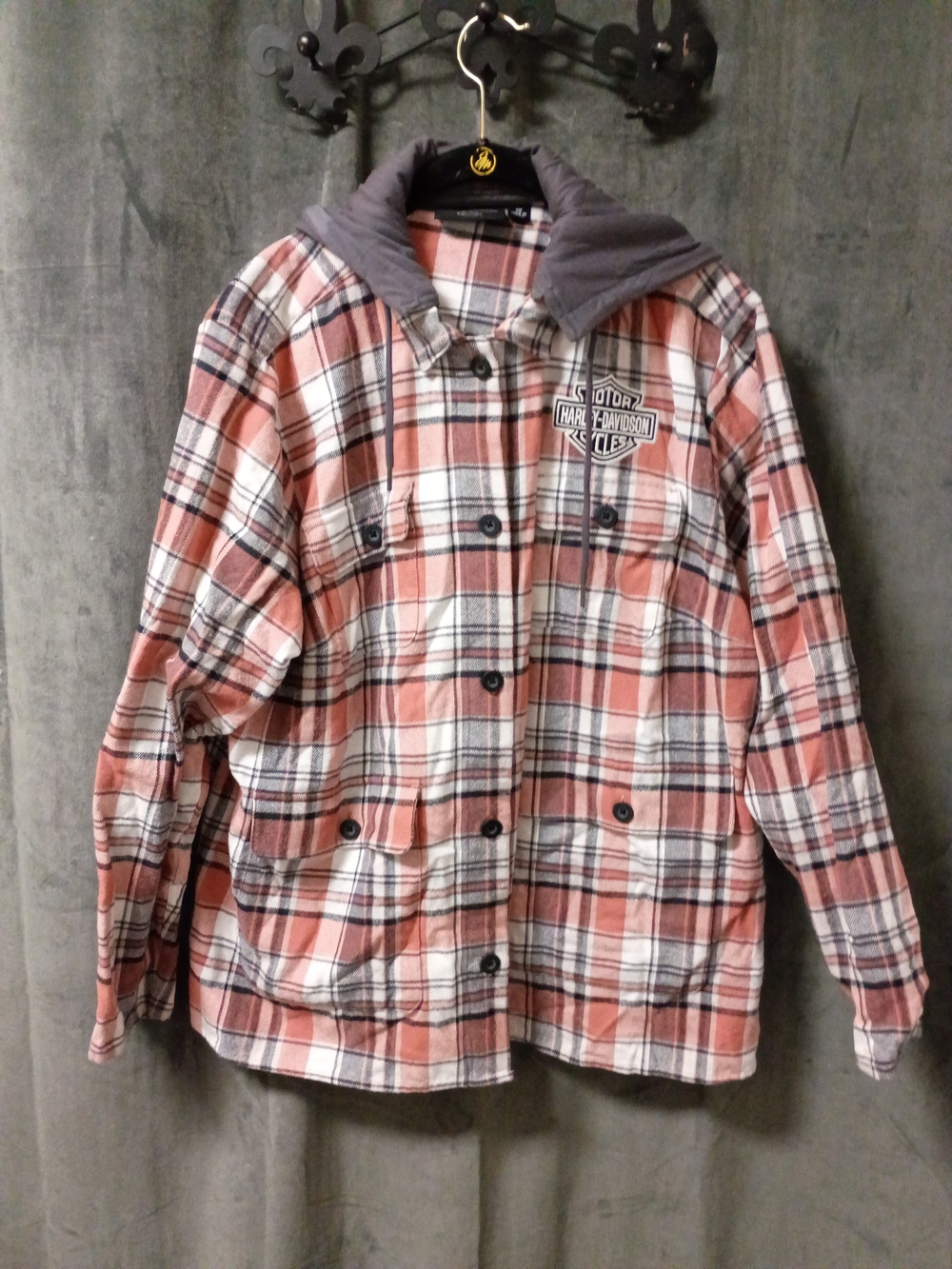 Harley-Davidson Rose Pink Plaid Hooded Utility Jacket - Picture 9 of 13